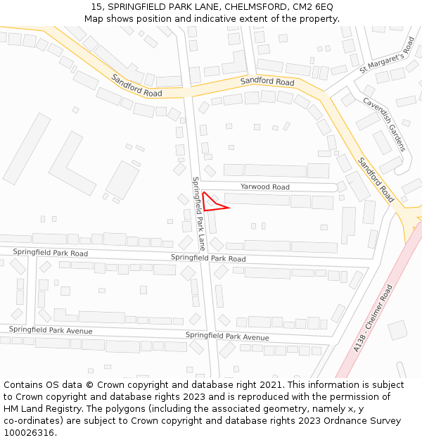 15, SPRINGFIELD PARK LANE, CHELMSFORD, CM2 6EQ: Location map and indicative extent of plot