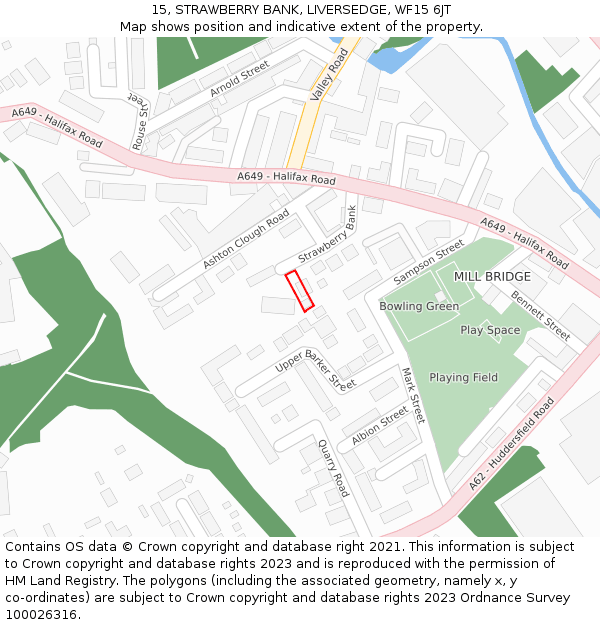 15, STRAWBERRY BANK, LIVERSEDGE, WF15 6JT: Location map and indicative extent of plot