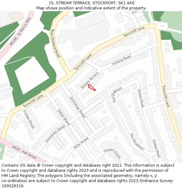 15, STREAM TERRACE, STOCKPORT, SK1 4AS: Location map and indicative extent of plot