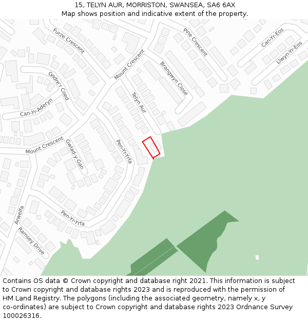 15, TELYN AUR, MORRISTON, SWANSEA, SA6 6AX: Location map and indicative extent of plot