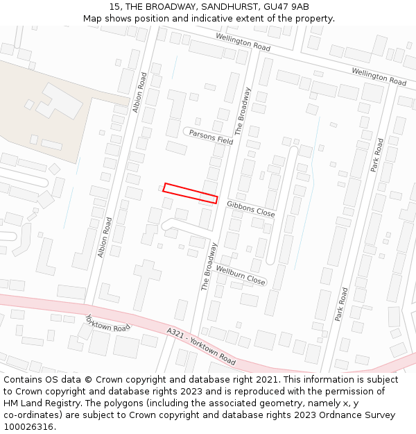 15, THE BROADWAY, SANDHURST, GU47 9AB: Location map and indicative extent of plot