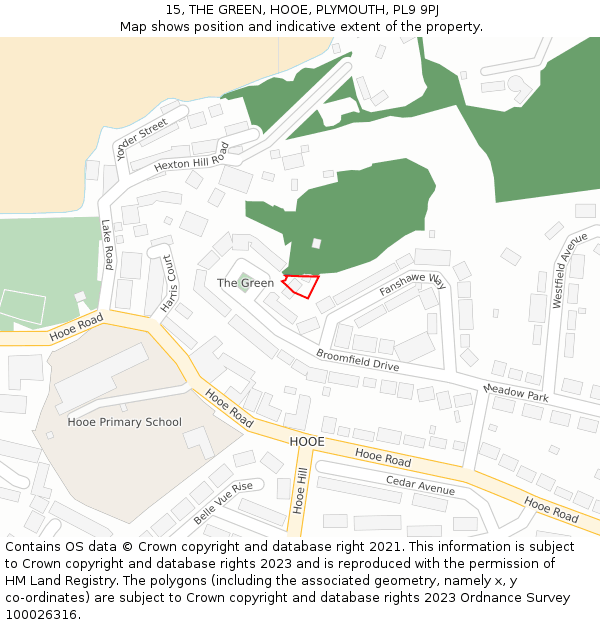 15, THE GREEN, HOOE, PLYMOUTH, PL9 9PJ: Location map and indicative extent of plot