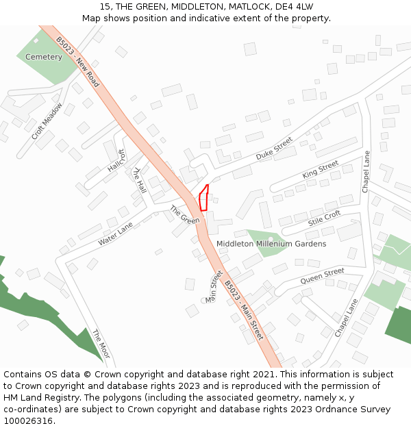 15, THE GREEN, MIDDLETON, MATLOCK, DE4 4LW: Location map and indicative extent of plot