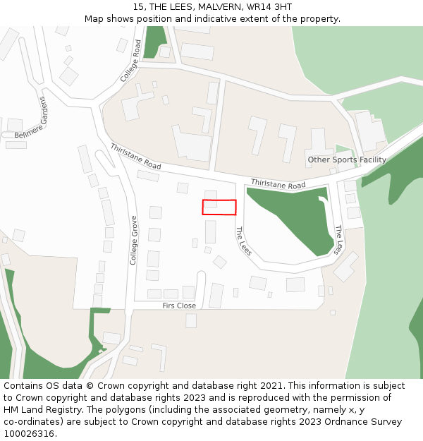 15, THE LEES, MALVERN, WR14 3HT: Location map and indicative extent of plot