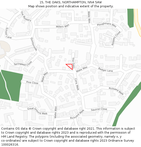 15, THE OAKS, NORTHAMPTON, NN4 5AW: Location map and indicative extent of plot