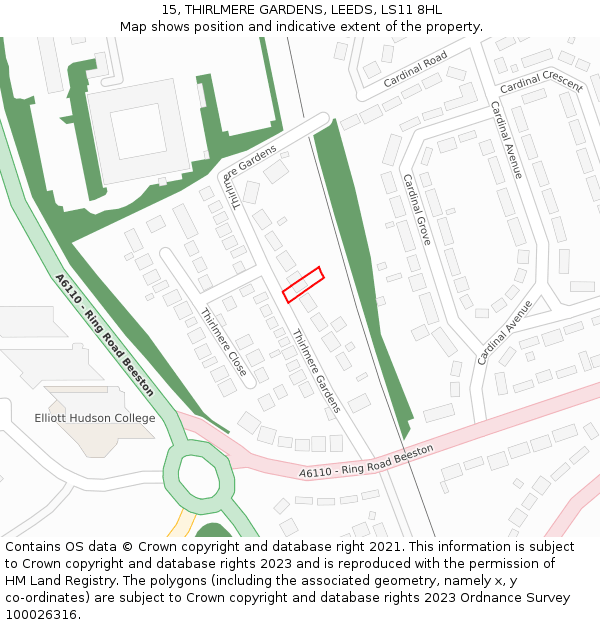 15, THIRLMERE GARDENS, LEEDS, LS11 8HL: Location map and indicative extent of plot