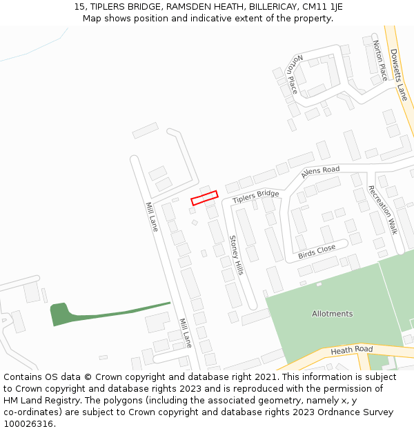 15, TIPLERS BRIDGE, RAMSDEN HEATH, BILLERICAY, CM11 1JE: Location map and indicative extent of plot