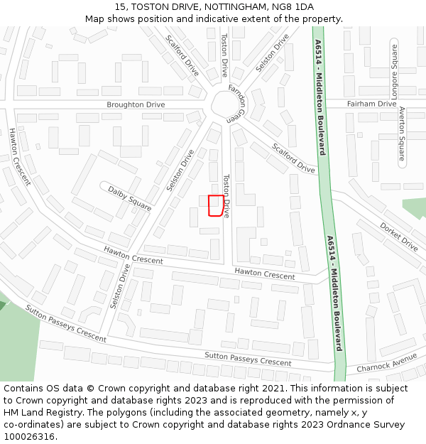 15, TOSTON DRIVE, NOTTINGHAM, NG8 1DA: Location map and indicative extent of plot