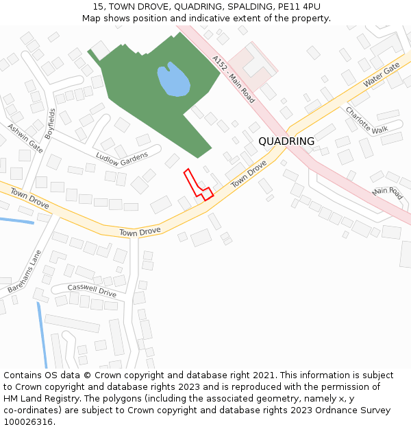 15, TOWN DROVE, QUADRING, SPALDING, PE11 4PU: Location map and indicative extent of plot