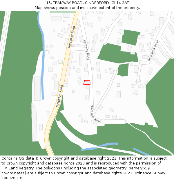 15, TRAMWAY ROAD, CINDERFORD, GL14 3AT: Location map and indicative extent of plot