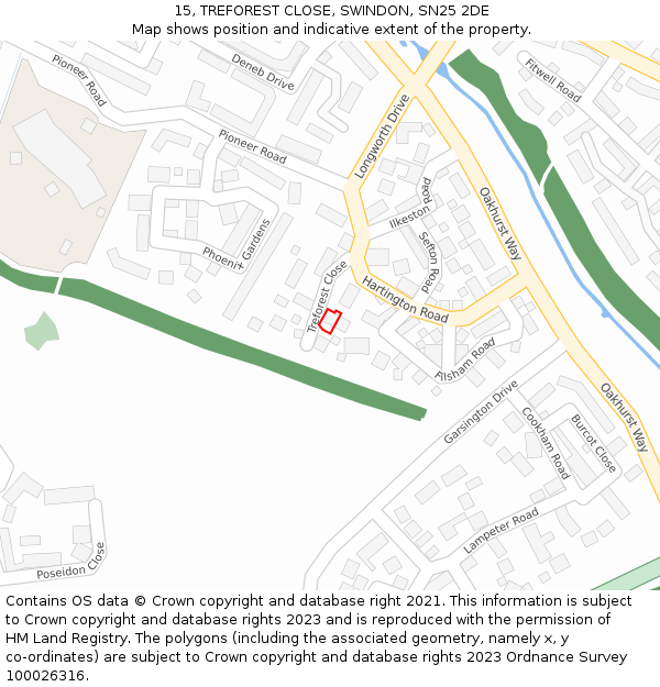 15, TREFOREST CLOSE, SWINDON, SN25 2DE: Location map and indicative extent of plot