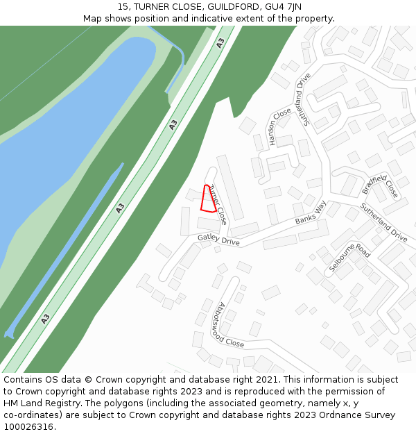 15, TURNER CLOSE, GUILDFORD, GU4 7JN: Location map and indicative extent of plot