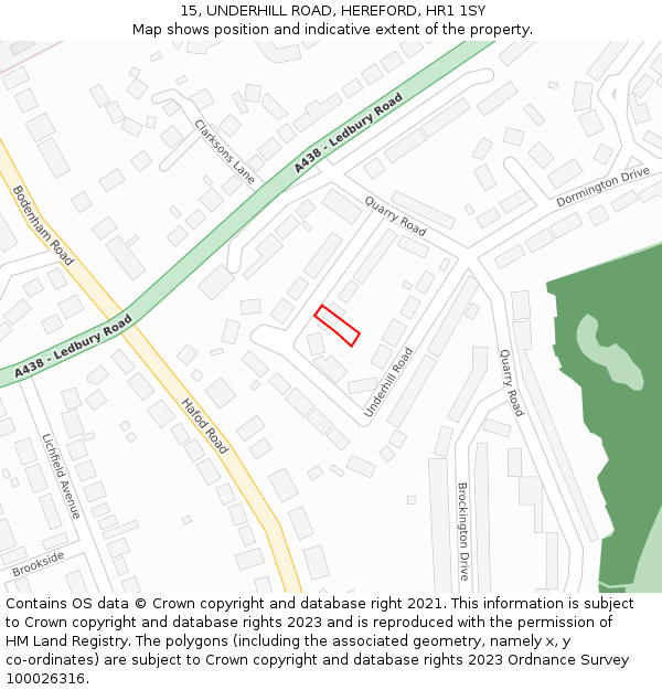 15, UNDERHILL ROAD, HEREFORD, HR1 1SY: Location map and indicative extent of plot