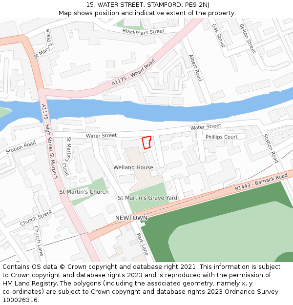 15, WATER STREET, STAMFORD, PE9 2NJ: Location map and indicative extent of plot