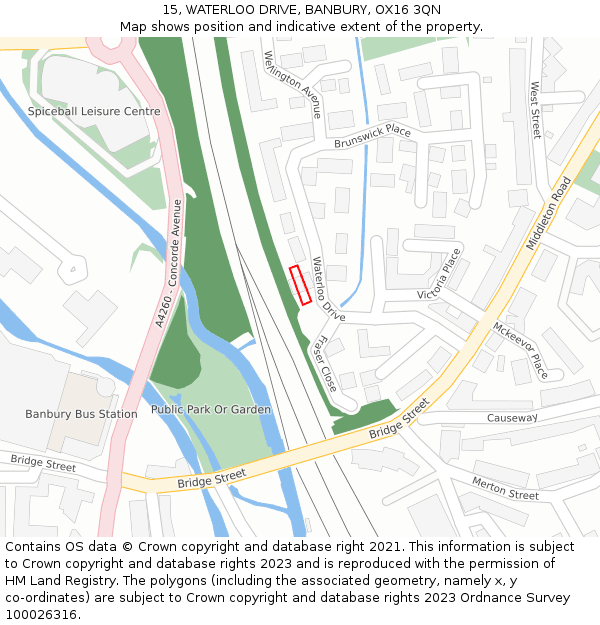 15, WATERLOO DRIVE, BANBURY, OX16 3QN: Location map and indicative extent of plot