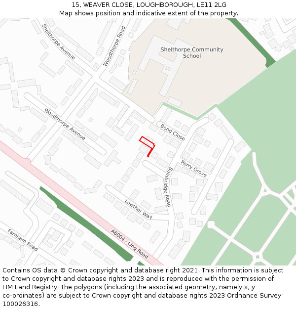 15, WEAVER CLOSE, LOUGHBOROUGH, LE11 2LG: Location map and indicative extent of plot