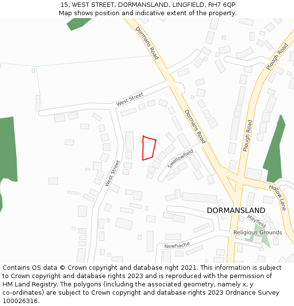 15, WEST STREET, DORMANSLAND, LINGFIELD, RH7 6QP: Location map and indicative extent of plot