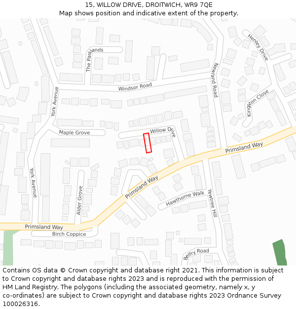 15, WILLOW DRIVE, DROITWICH, WR9 7QE: Location map and indicative extent of plot