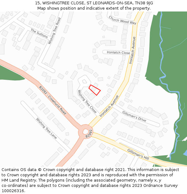 15, WISHINGTREE CLOSE, ST LEONARDS-ON-SEA, TN38 9JG: Location map and indicative extent of plot