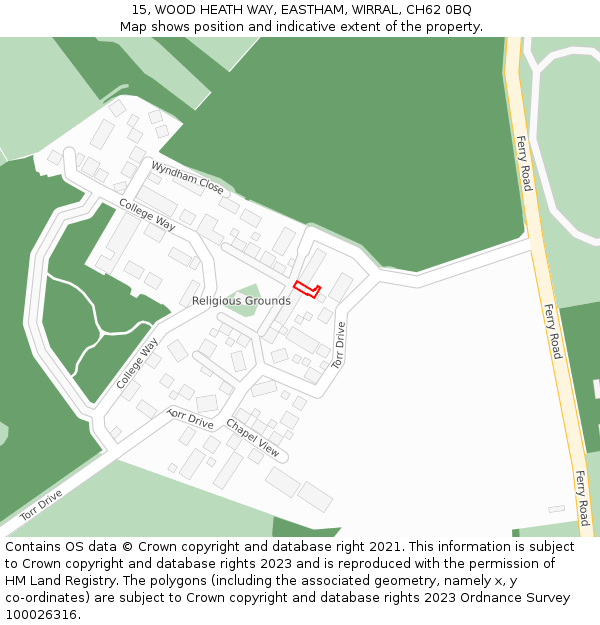 15, WOOD HEATH WAY, EASTHAM, WIRRAL, CH62 0BQ: Location map and indicative extent of plot