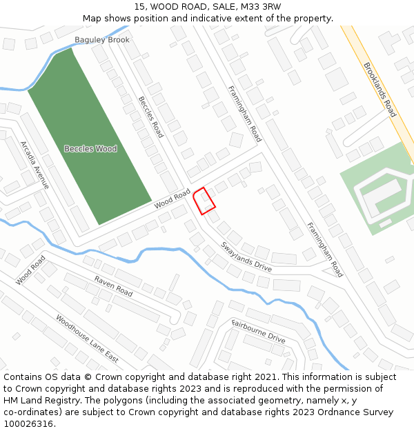 15, WOOD ROAD, SALE, M33 3RW: Location map and indicative extent of plot