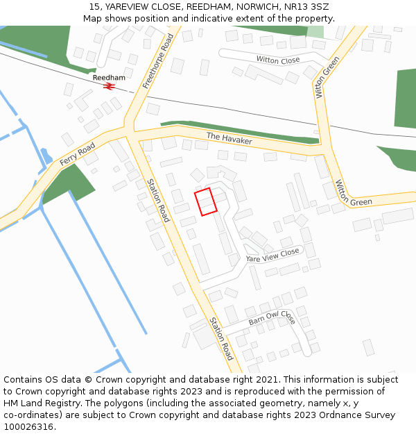 15, YAREVIEW CLOSE, REEDHAM, NORWICH, NR13 3SZ: Location map and indicative extent of plot