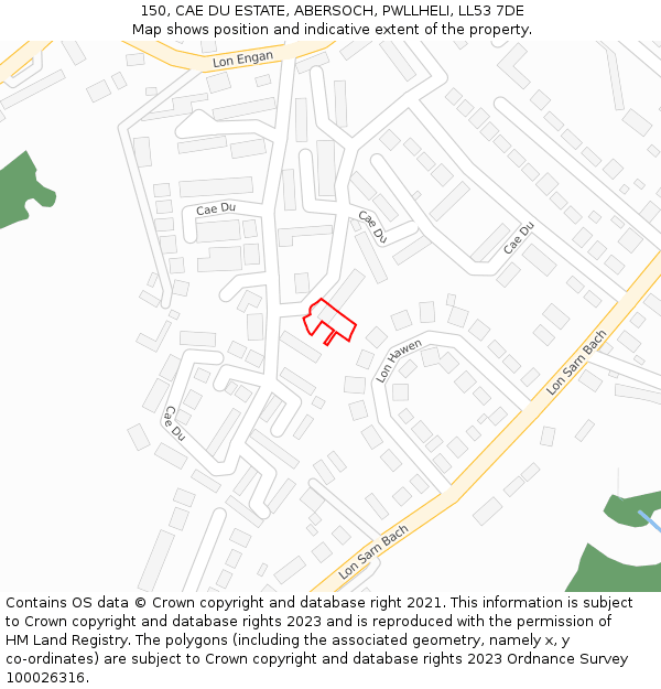 150, CAE DU ESTATE, ABERSOCH, PWLLHELI, LL53 7DE: Location map and indicative extent of plot