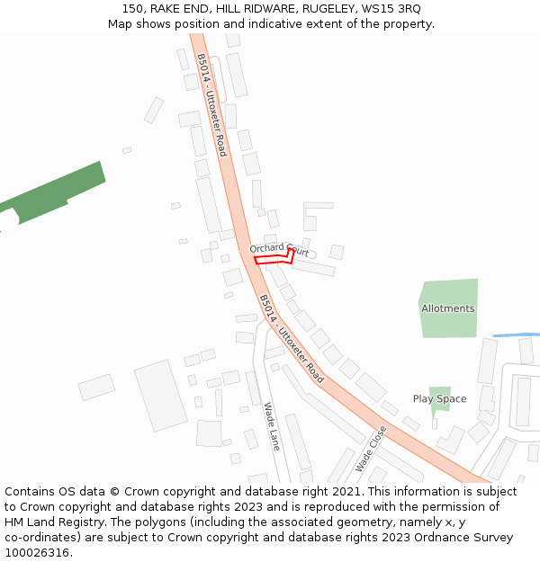 150, RAKE END, HILL RIDWARE, RUGELEY, WS15 3RQ: Location map and indicative extent of plot