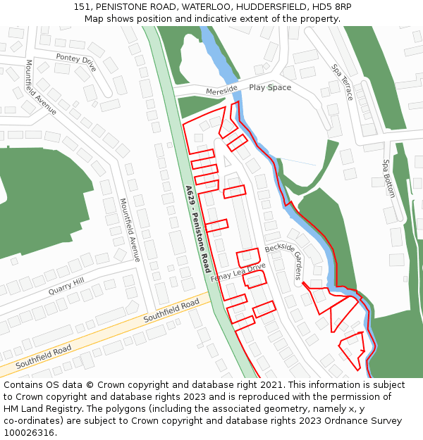 151, PENISTONE ROAD, WATERLOO, HUDDERSFIELD, HD5 8RP: Location map and indicative extent of plot