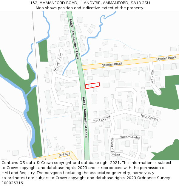 152, AMMANFORD ROAD, LLANDYBIE, AMMANFORD, SA18 2SU: Location map and indicative extent of plot