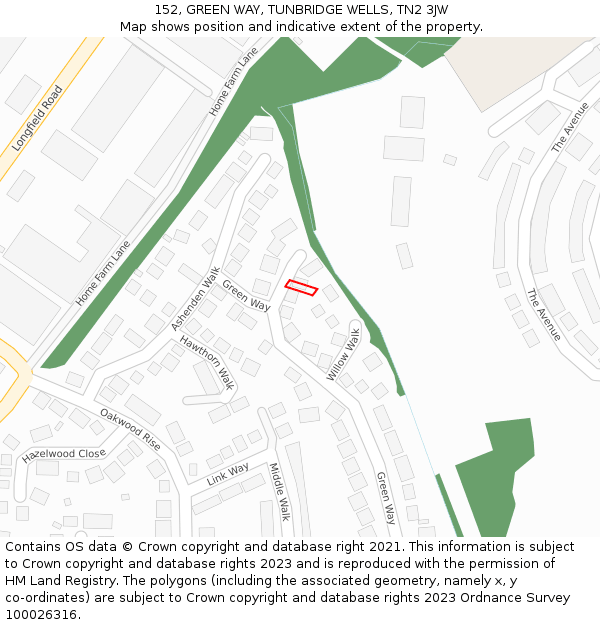 152, GREEN WAY, TUNBRIDGE WELLS, TN2 3JW: Location map and indicative extent of plot