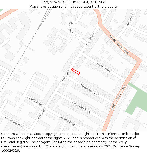 152, NEW STREET, HORSHAM, RH13 5EG: Location map and indicative extent of plot