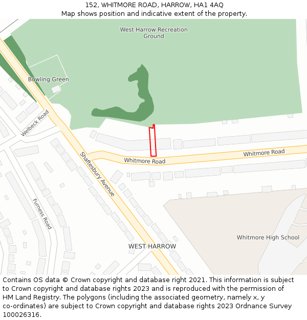 152, WHITMORE ROAD, HARROW, HA1 4AQ: Location map and indicative extent of plot