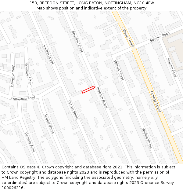 153, BREEDON STREET, LONG EATON, NOTTINGHAM, NG10 4EW: Location map and indicative extent of plot