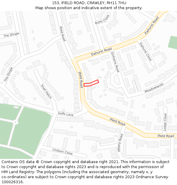 153, IFIELD ROAD, CRAWLEY, RH11 7HU: Location map and indicative extent of plot