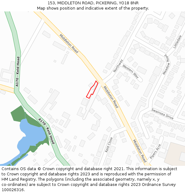 153, MIDDLETON ROAD, PICKERING, YO18 8NR: Location map and indicative extent of plot