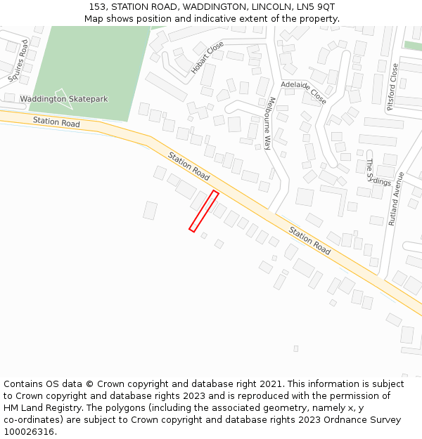 153, STATION ROAD, WADDINGTON, LINCOLN, LN5 9QT: Location map and indicative extent of plot