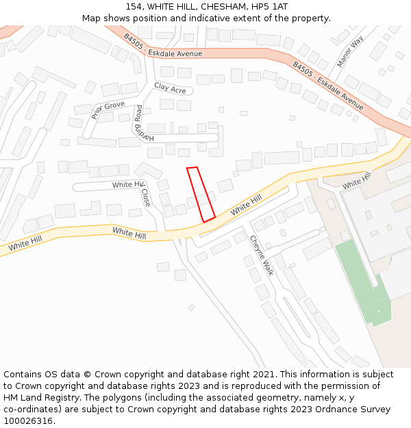 154, WHITE HILL, CHESHAM, HP5 1AT: Location map and indicative extent of plot