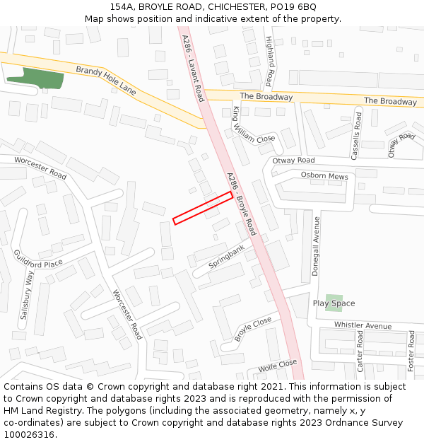 154A, BROYLE ROAD, CHICHESTER, PO19 6BQ: Location map and indicative extent of plot