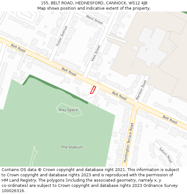 155, BELT ROAD, HEDNESFORD, CANNOCK, WS12 4JB: Location map and indicative extent of plot