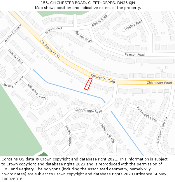 155, CHICHESTER ROAD, CLEETHORPES, DN35 0JN: Location map and indicative extent of plot