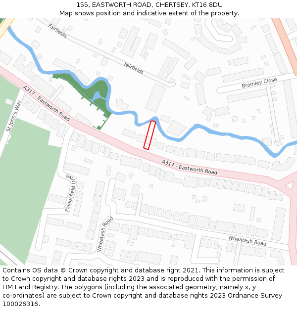 155, EASTWORTH ROAD, CHERTSEY, KT16 8DU: Location map and indicative extent of plot