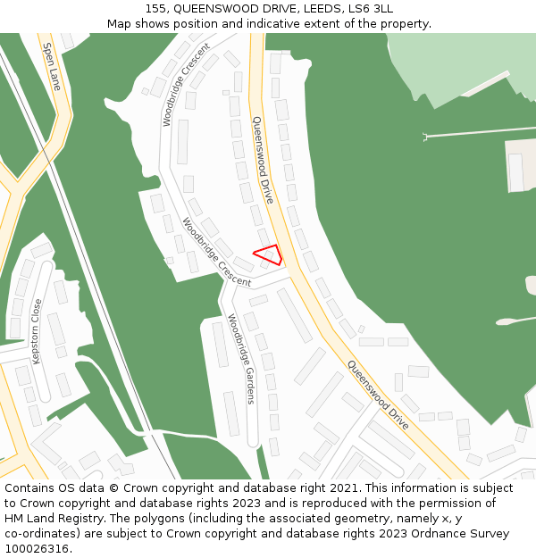 155, QUEENSWOOD DRIVE, LEEDS, LS6 3LL: Location map and indicative extent of plot