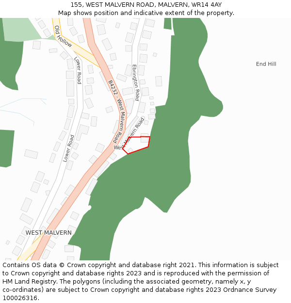 155, WEST MALVERN ROAD, MALVERN, WR14 4AY: Location map and indicative extent of plot