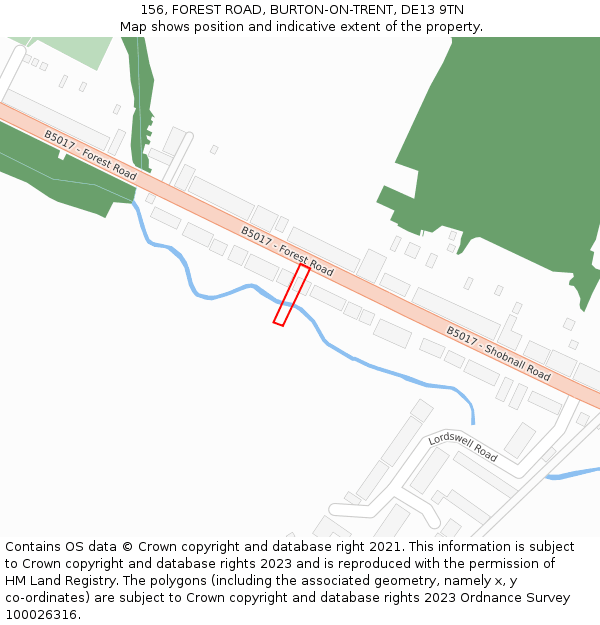 156, FOREST ROAD, BURTON-ON-TRENT, DE13 9TN: Location map and indicative extent of plot