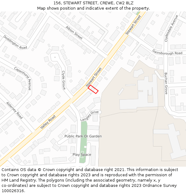 156, STEWART STREET, CREWE, CW2 8LZ: Location map and indicative extent of plot