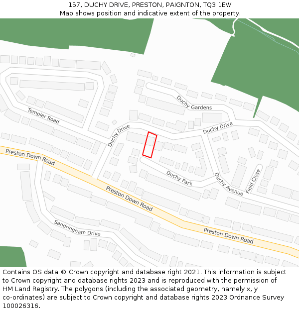 157, DUCHY DRIVE, PRESTON, PAIGNTON, TQ3 1EW: Location map and indicative extent of plot