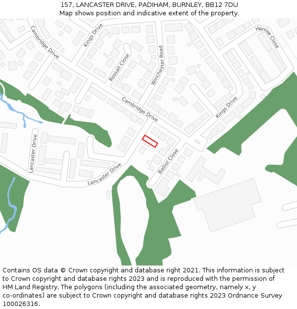 157, LANCASTER DRIVE, PADIHAM, BURNLEY, BB12 7DU: Location map and indicative extent of plot