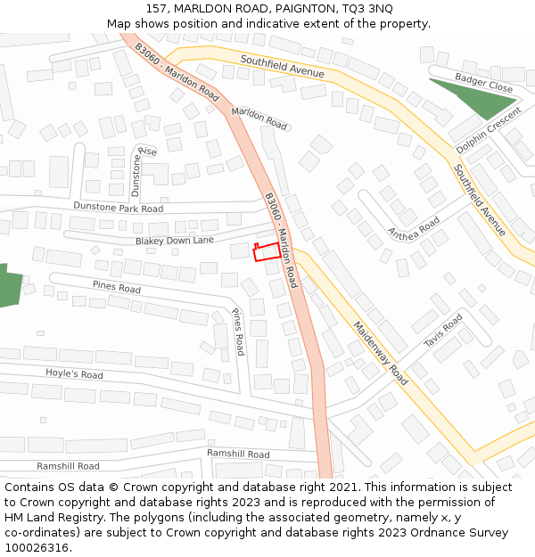 157, MARLDON ROAD, PAIGNTON, TQ3 3NQ: Location map and indicative extent of plot