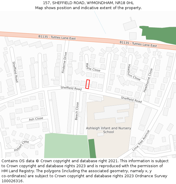 157, SHEFFIELD ROAD, WYMONDHAM, NR18 0HL: Location map and indicative extent of plot